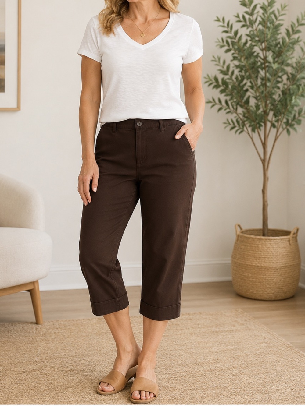 Kim Rogers Brown Stretch Capri Pants Size 12 NWT